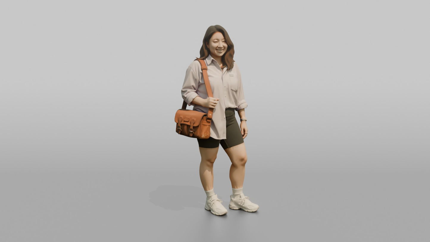 Vacationer Wearing Oversized Pastel Shirt And Bike Shorts