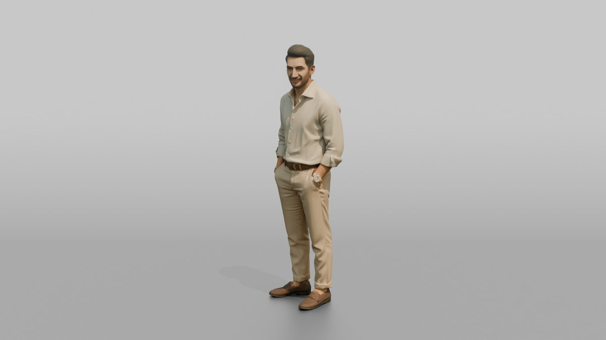Middle Eastern Man in Linen Shirt and Chinos - 3D character model, view 4