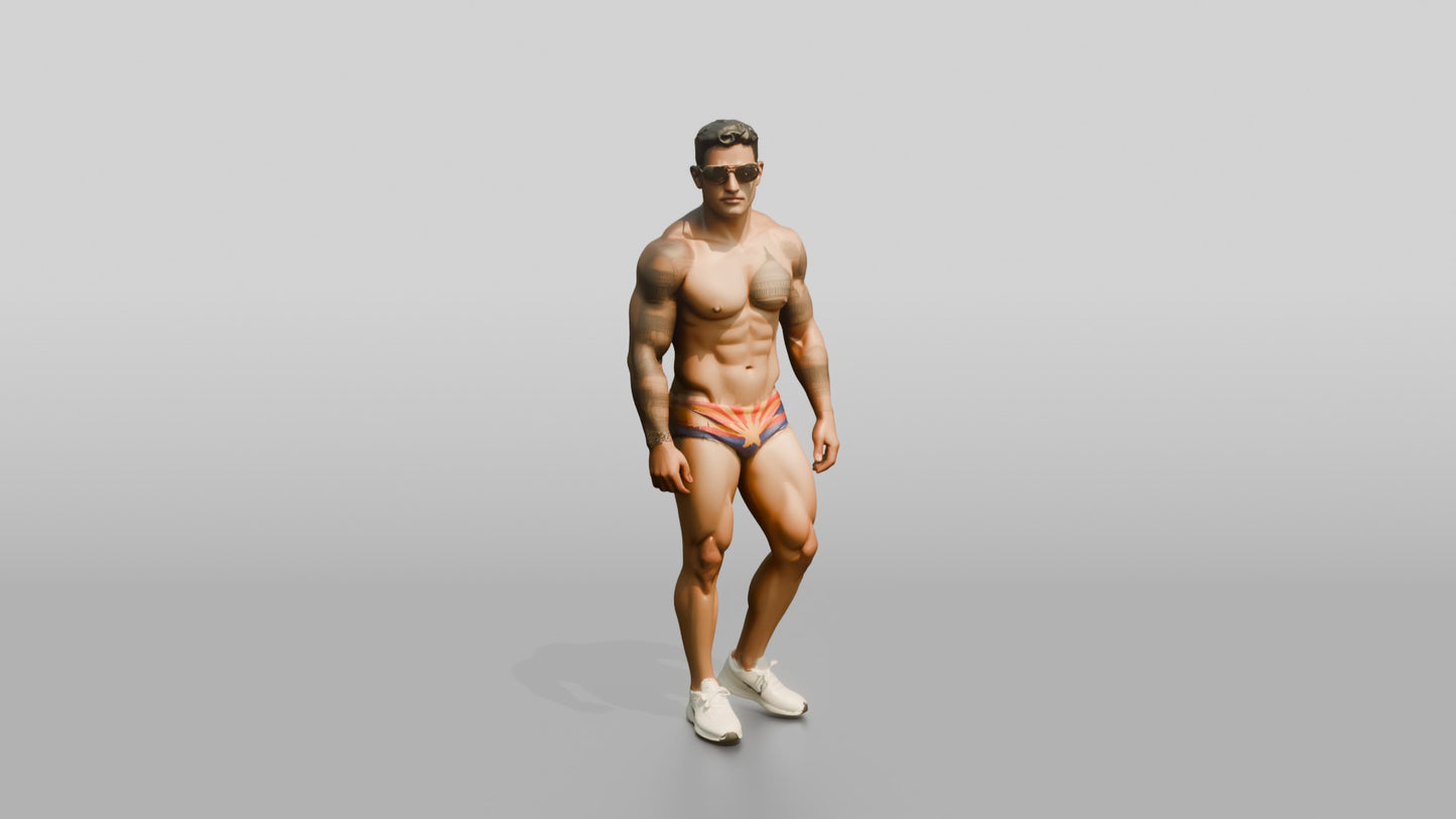 Mestizo Man Running in Sunburst Swim Brief