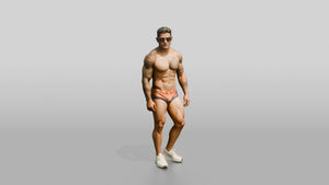 Mestizo Man Running in Sunburst Swim Brief - 3D character model, view 1