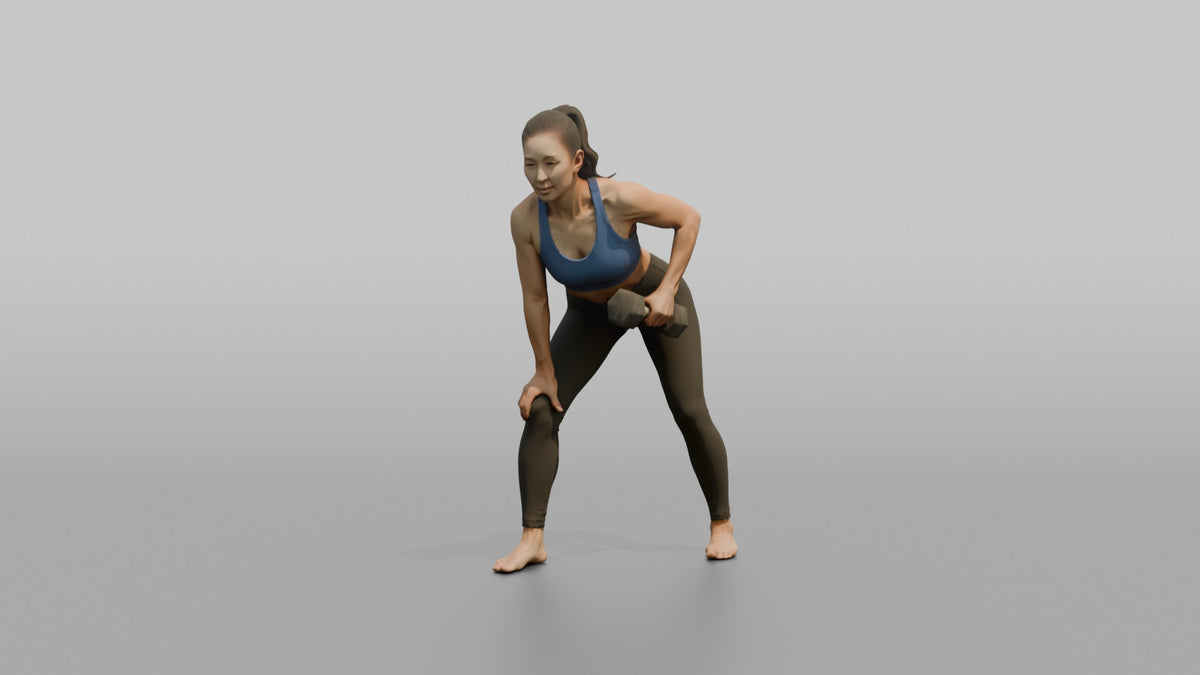 Weightlifter Woman Performing A Bent-over Dumbbell Row - 3D character model, view 5