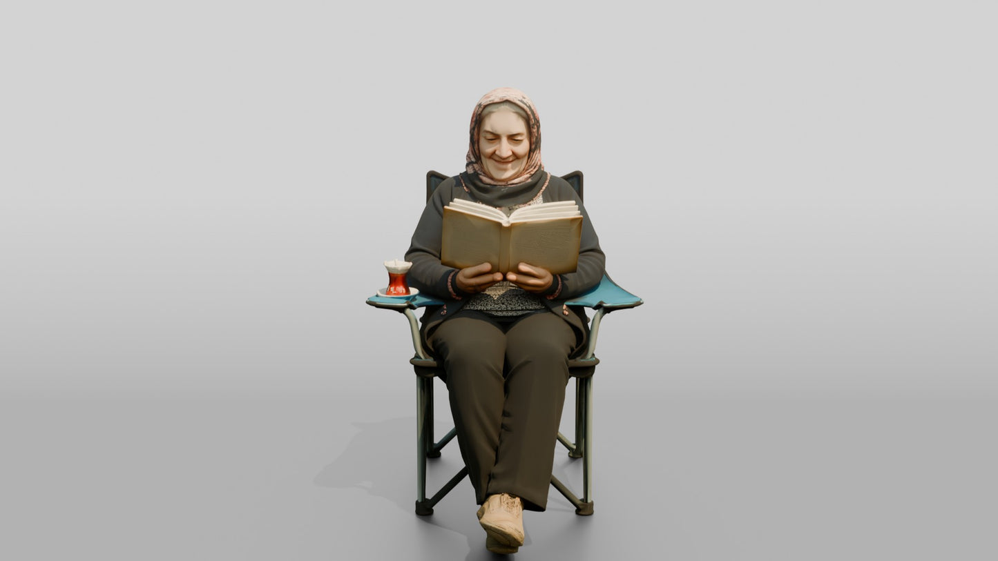 Elderly Woman Reading with Tea