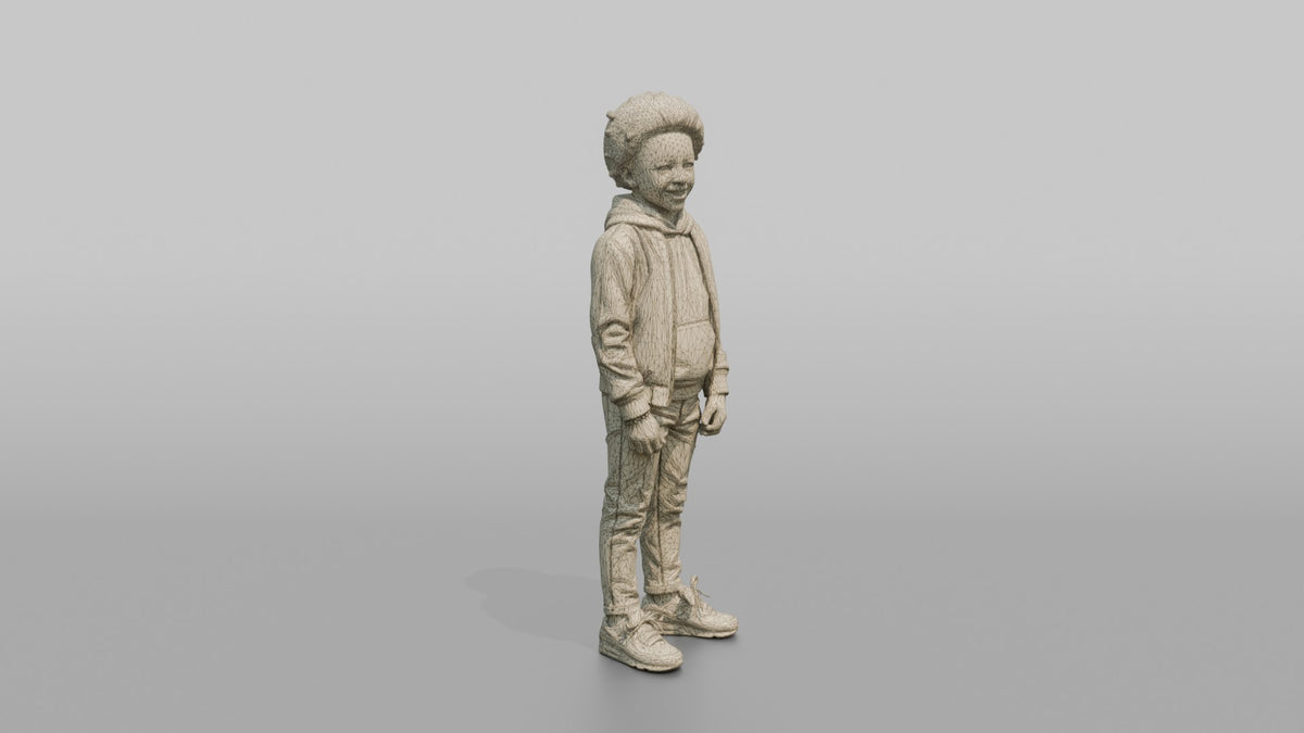 African Boy in Colorful Bomber Jacket and Sneakers - wireframe topology preview
