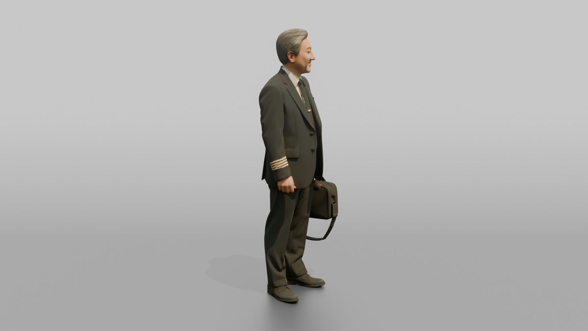 Southeast Asian Flight Attendant Holding a Safety Card - 3D character model, view 2