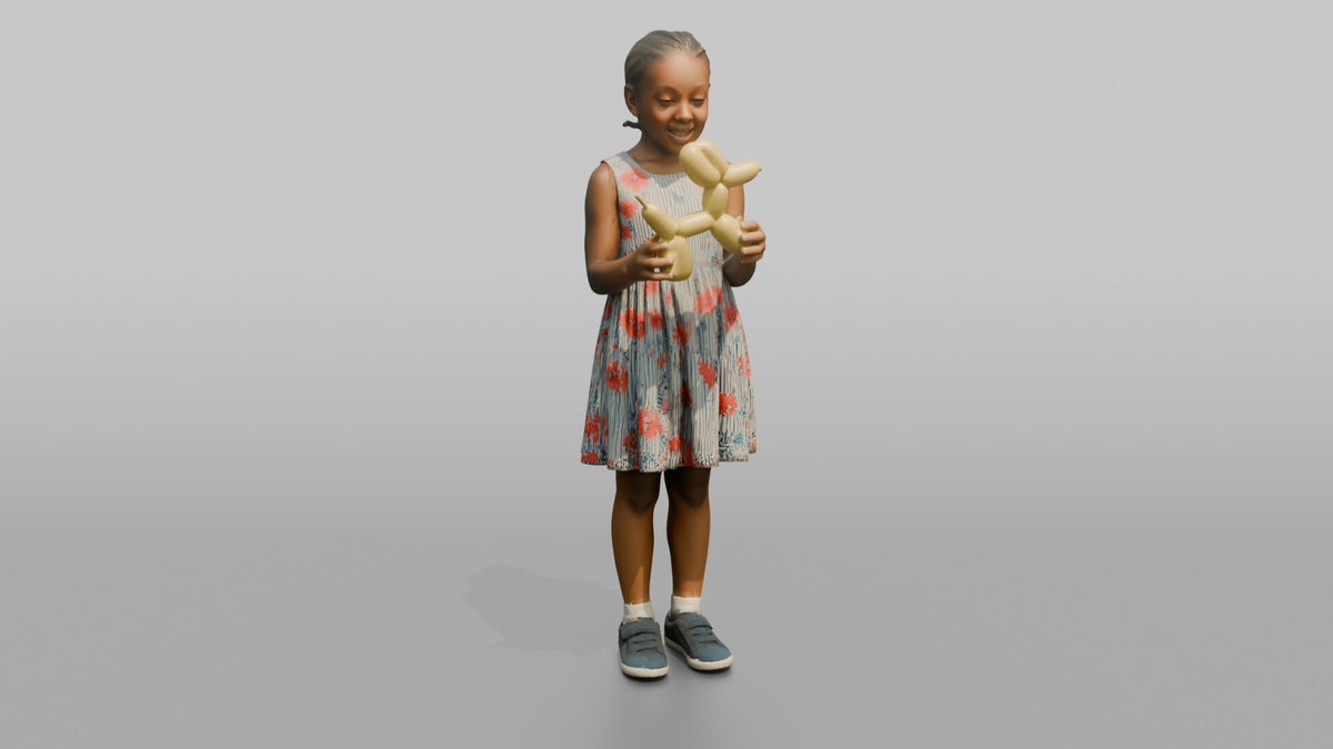 Daughter Holding A Balloon Animal With Both Hands - 3D character model, view 5