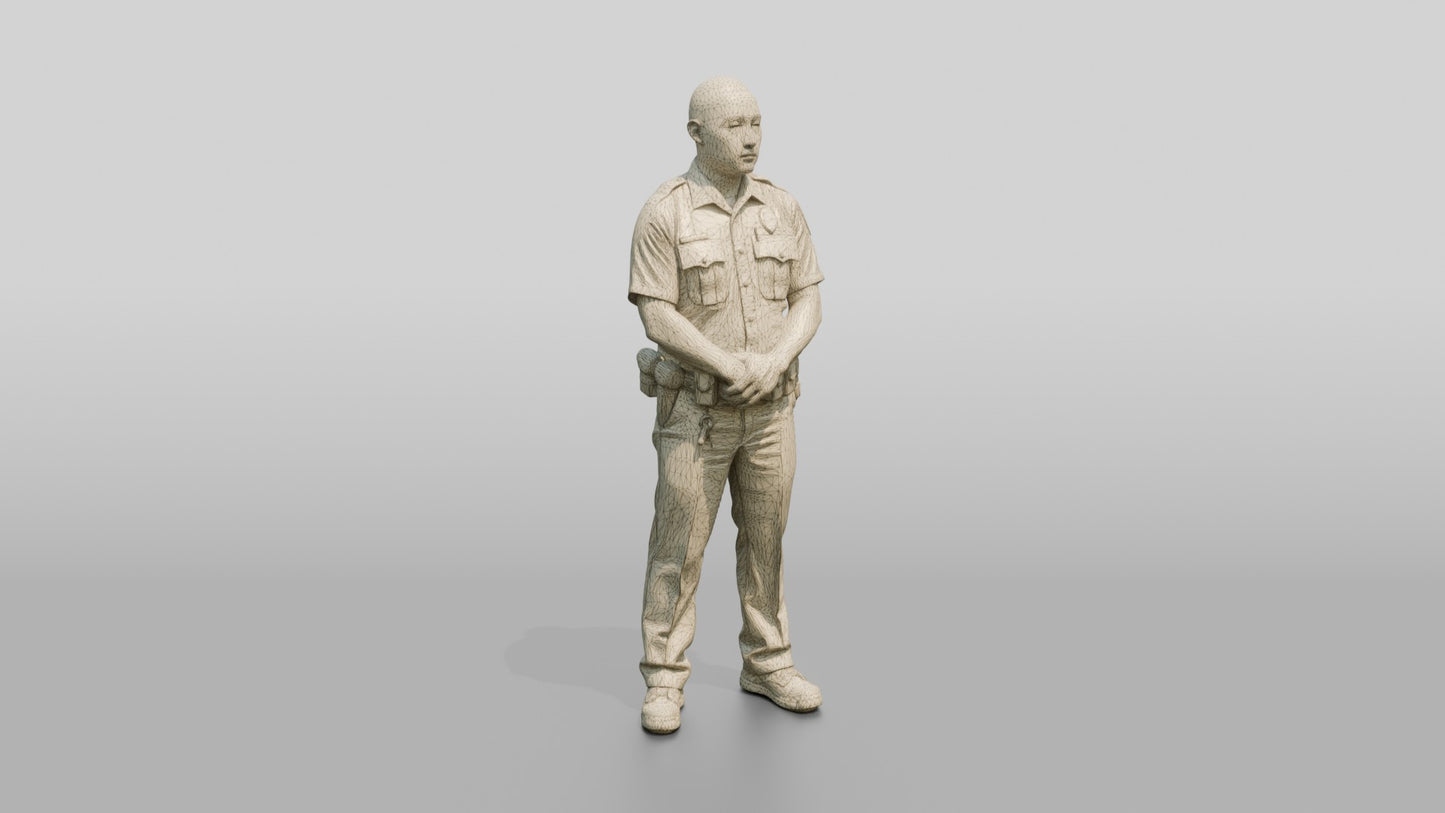 East Asian Male Guard in a Grey Patrol Uniform
