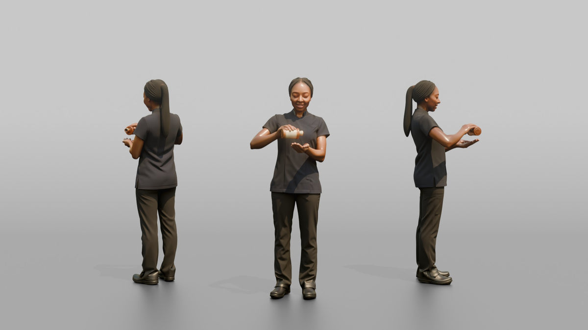 Massage Therapist Man Applying Massage Oil To Open Palms - 3D character model, view 1