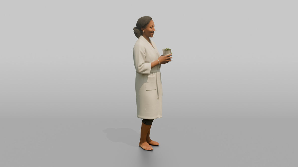 Spa Client Man Standing Holding A Glass Of Cucumber-infused Water - 3D character model, view 2