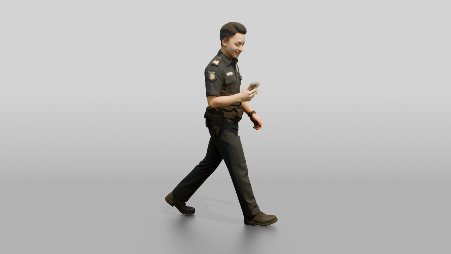Police Officer Strolling on His Phone