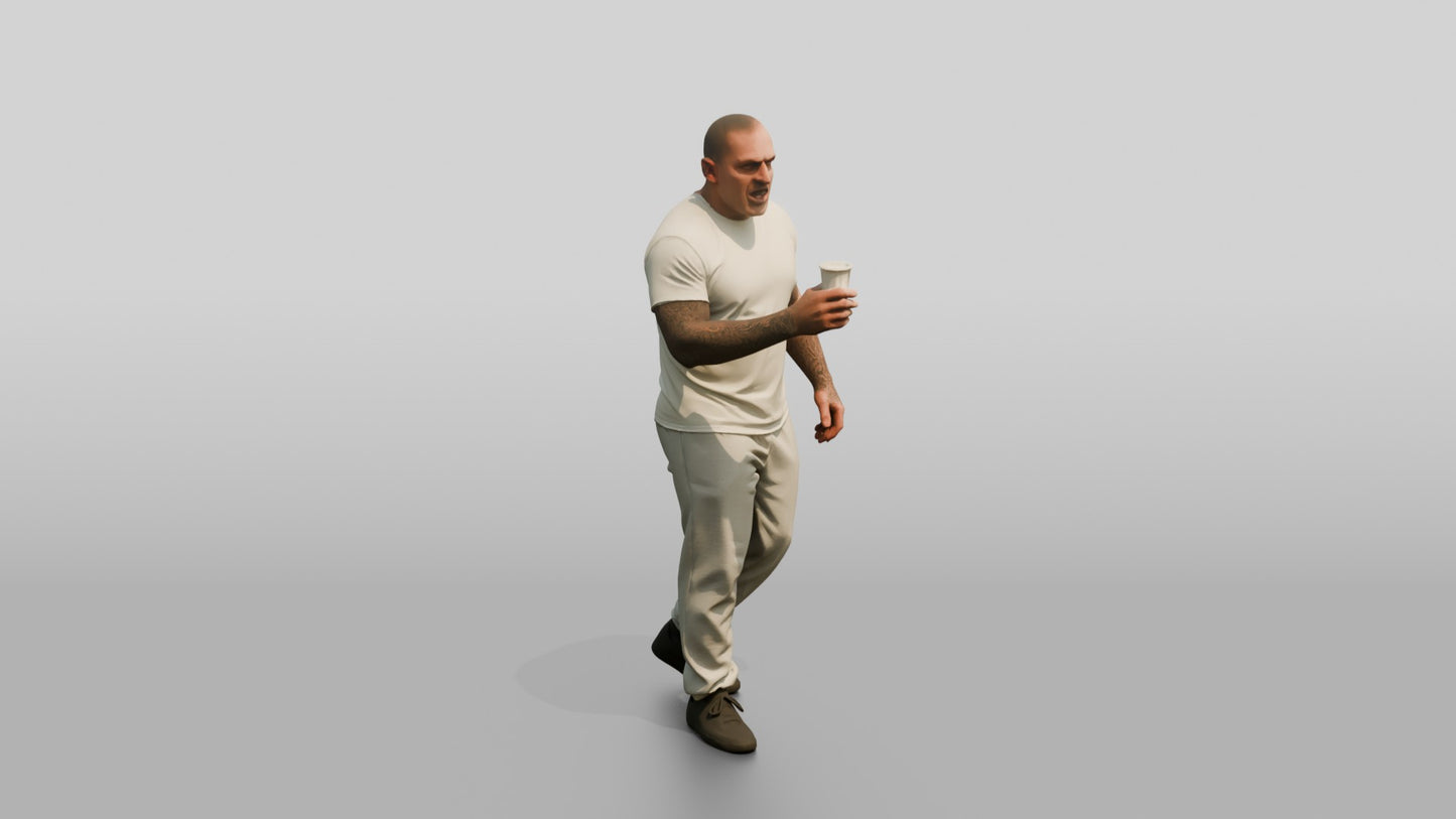 White Male Prisoner in a White T-shirt and Grey Sweatpants