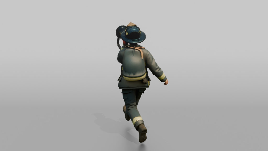 Firefighter Woman Running While Holding a Portable Megaphone