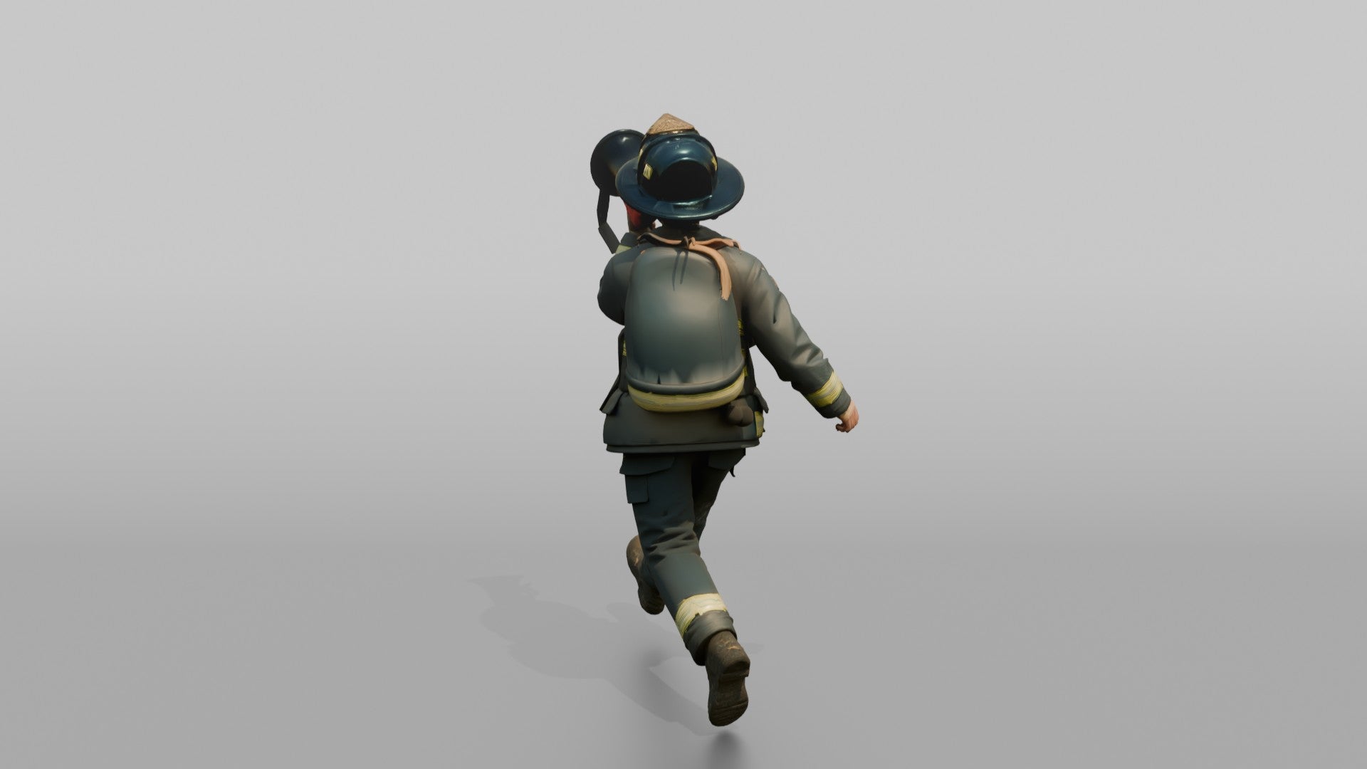 Firefighter Woman Running While Holding a Portable Megaphone