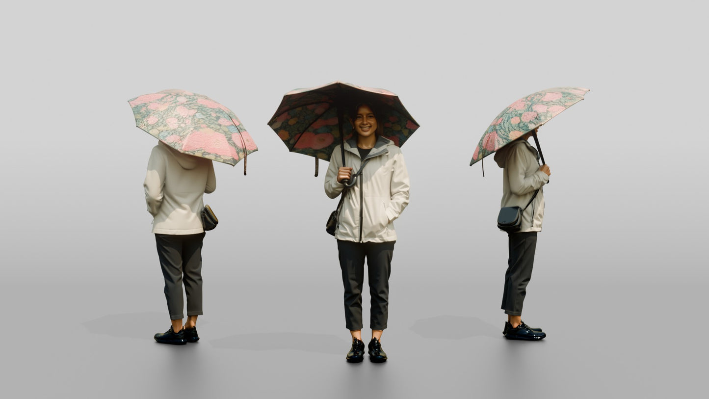 Southeast Asian Woman in White Rain Jacket