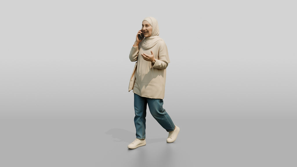 Young Persian Woman in Hijab Talking on Her Phone