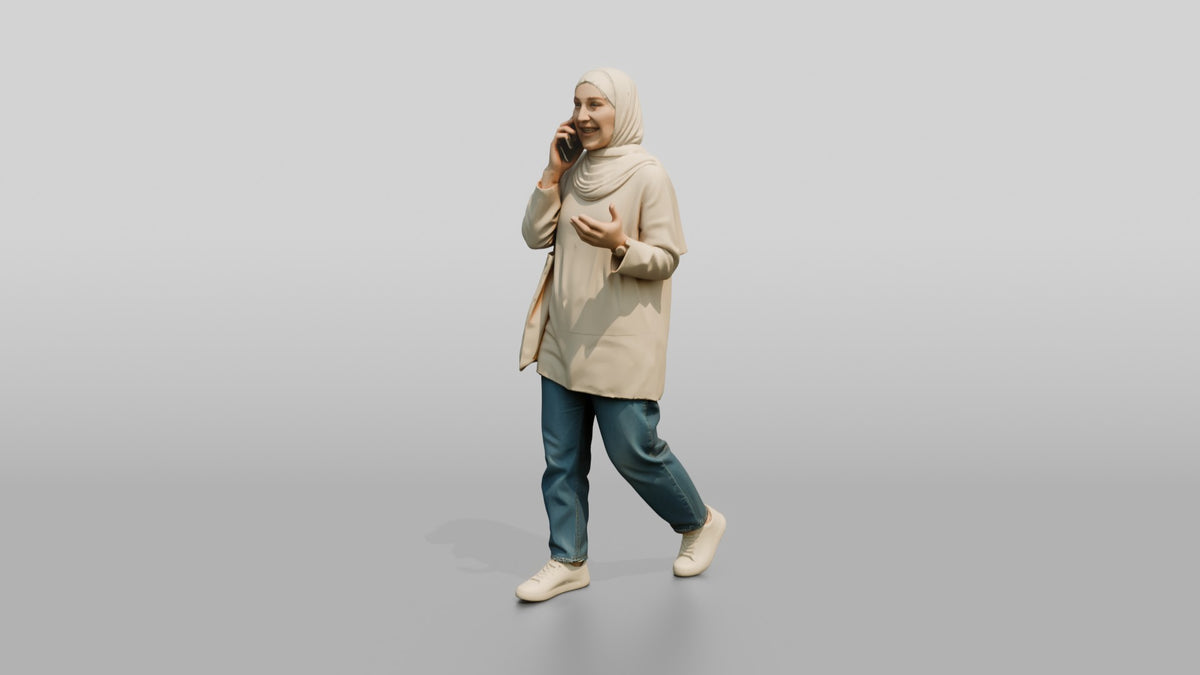 Young Persian Woman in Hijab Talking on Her Phone - 3D character model, view 4
