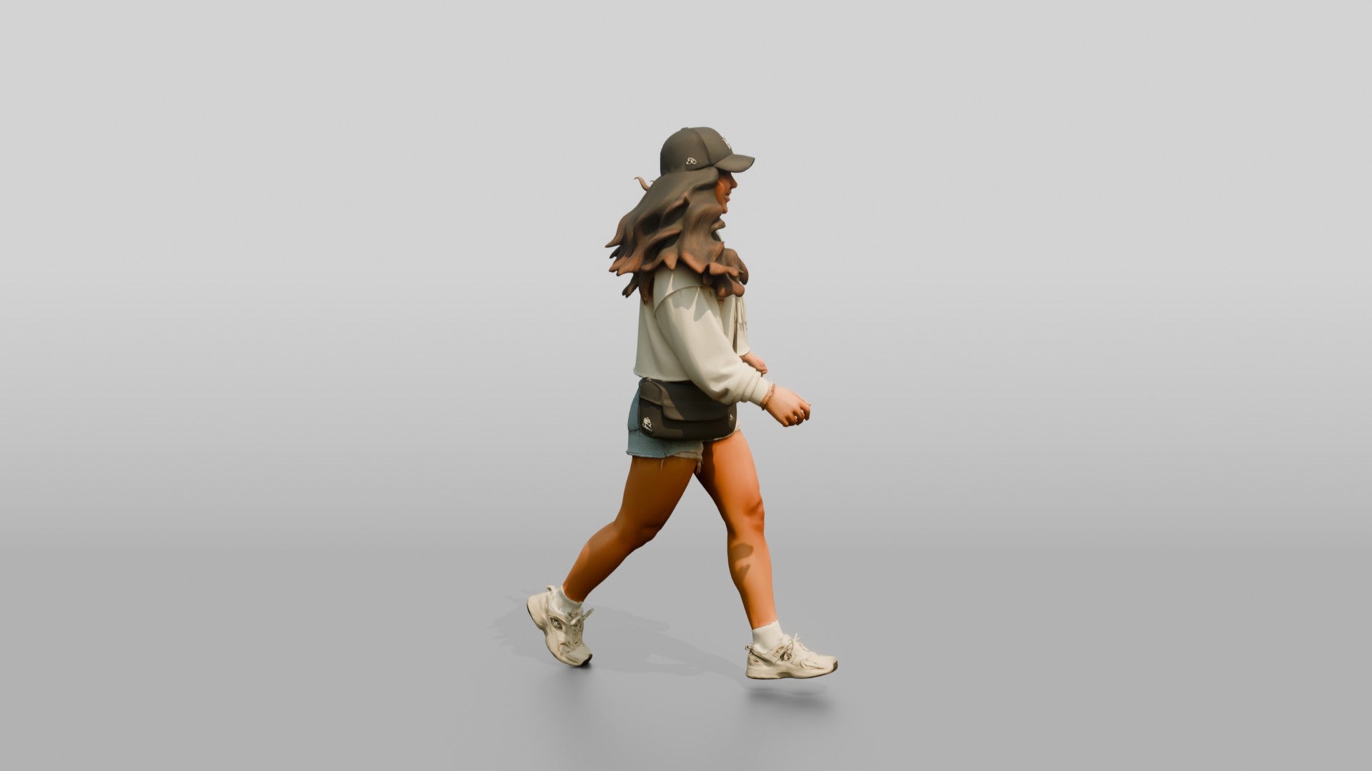 Latina Girl Walking Dynamically on the Boardwalk
