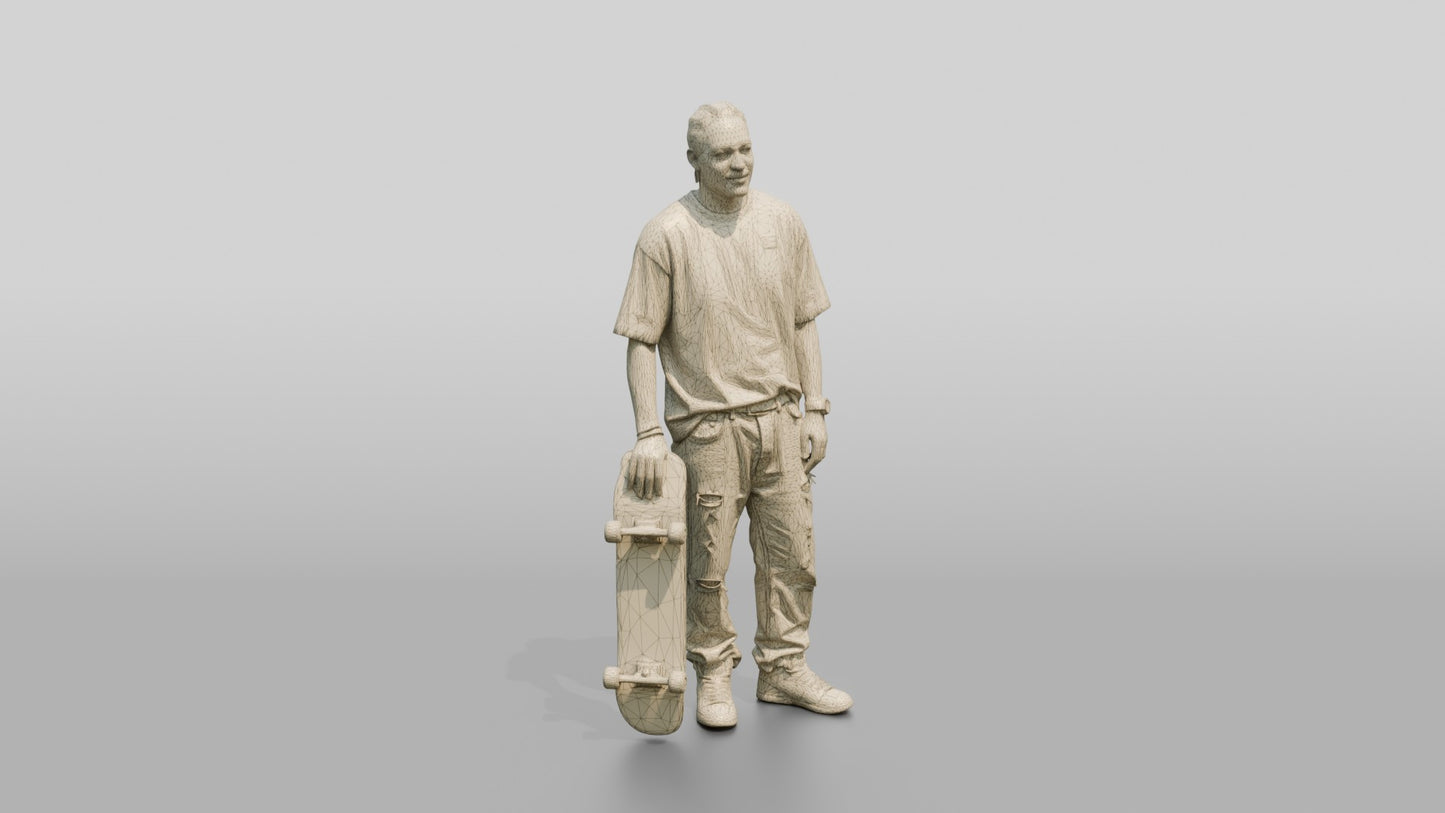 Skater Man in Ripped Jeans with Skateboard