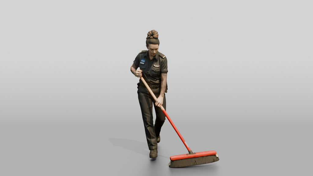 Steward Sweeping the Kitchen Floor