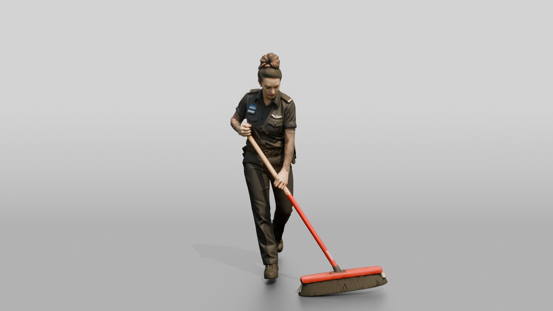 Steward Sweeping the Kitchen Floor