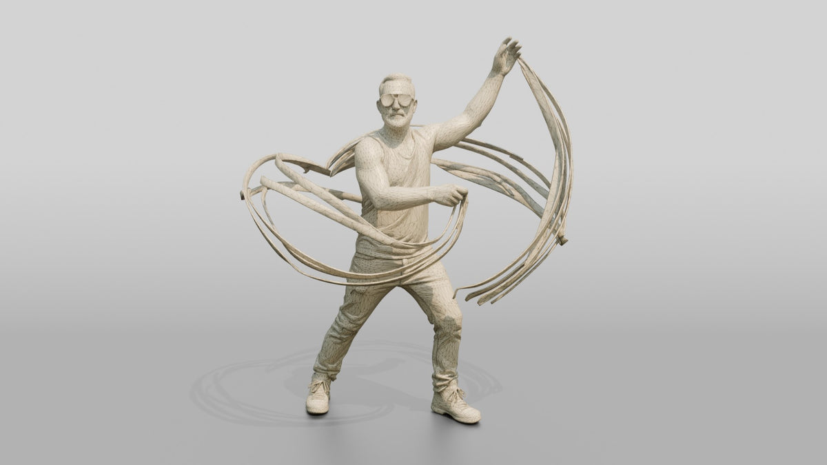 Man Dancing with Festival Ribbons - wireframe topology preview