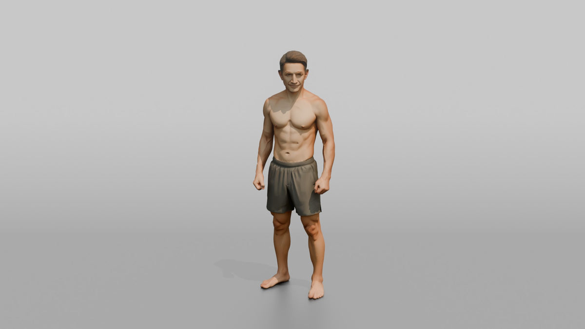 Physique Model Man Standing With Arms At Sides, Muscles Slightly Flexed - 3D character model, view 5