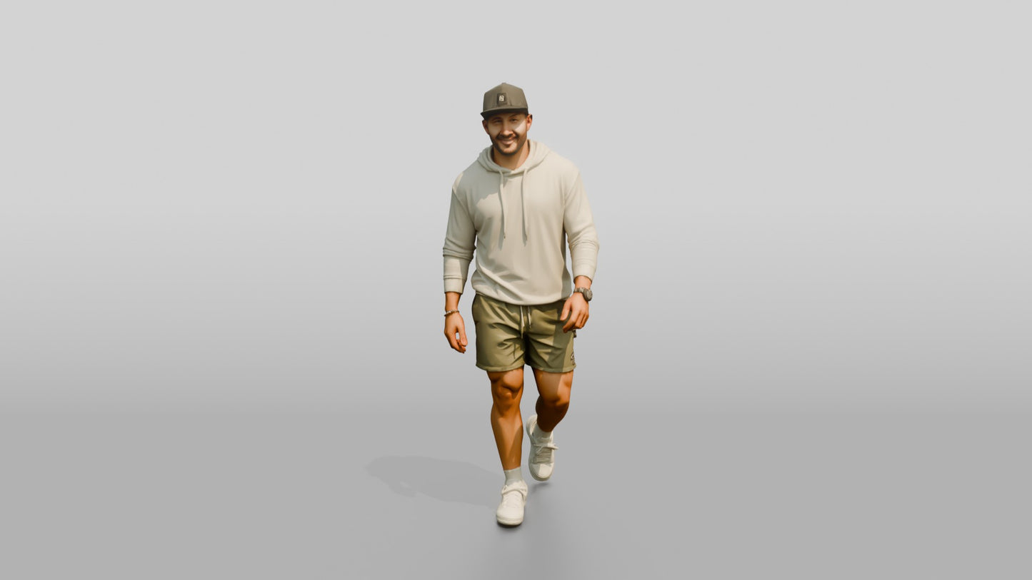 Latino Man Striding on the Boardwalk in Terry Hoodie