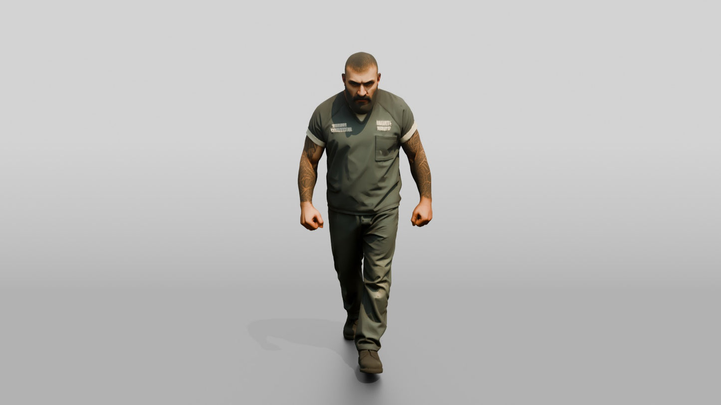 Middle Eastern Male Prisoner Pacing Forward