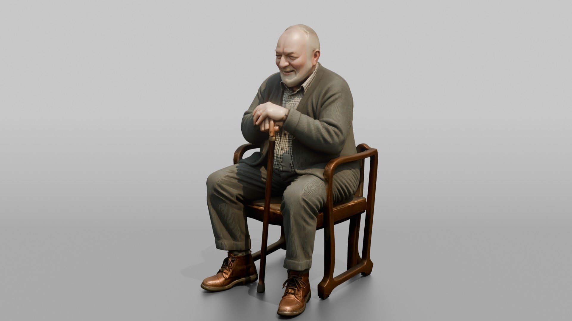 British Man Sitting Upright with a Cane