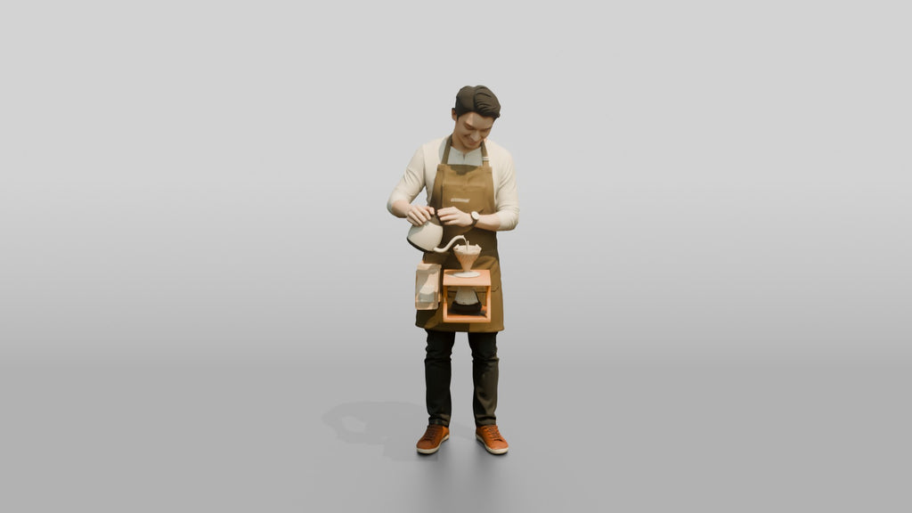 East Asian Barista Pouring Over Coffee