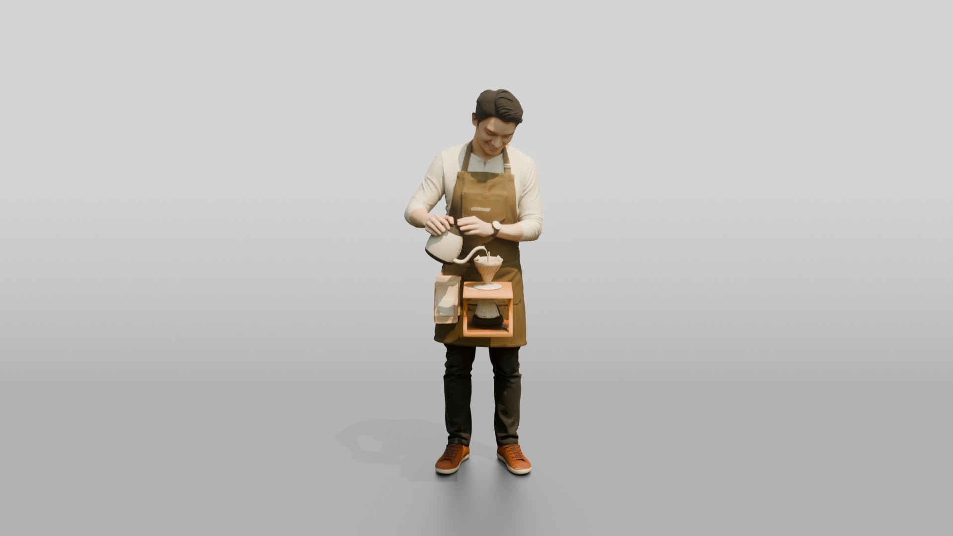 East Asian Barista Pouring Over Coffee