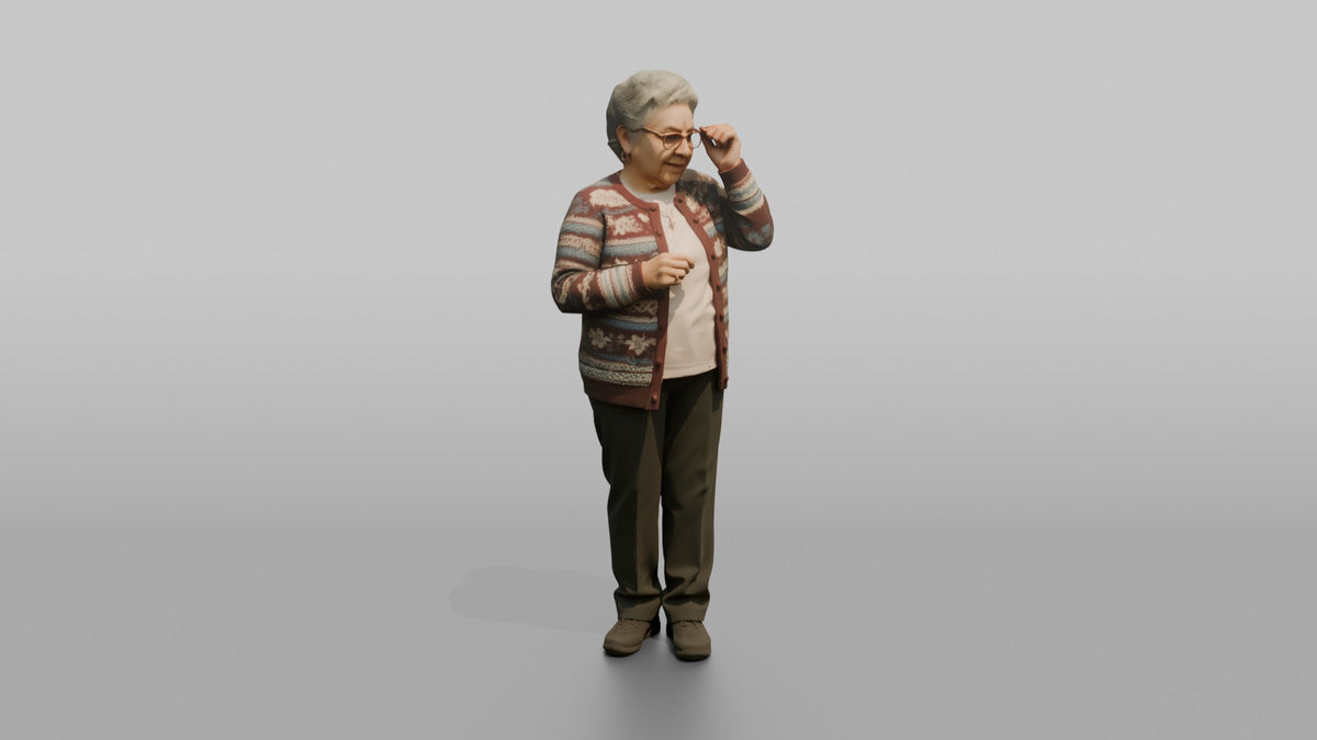 Grandmother Adjusting Her Reading Glasses - 3D character model