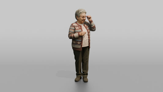 Grandmother Adjusting Her Reading Glasses - 3D character model