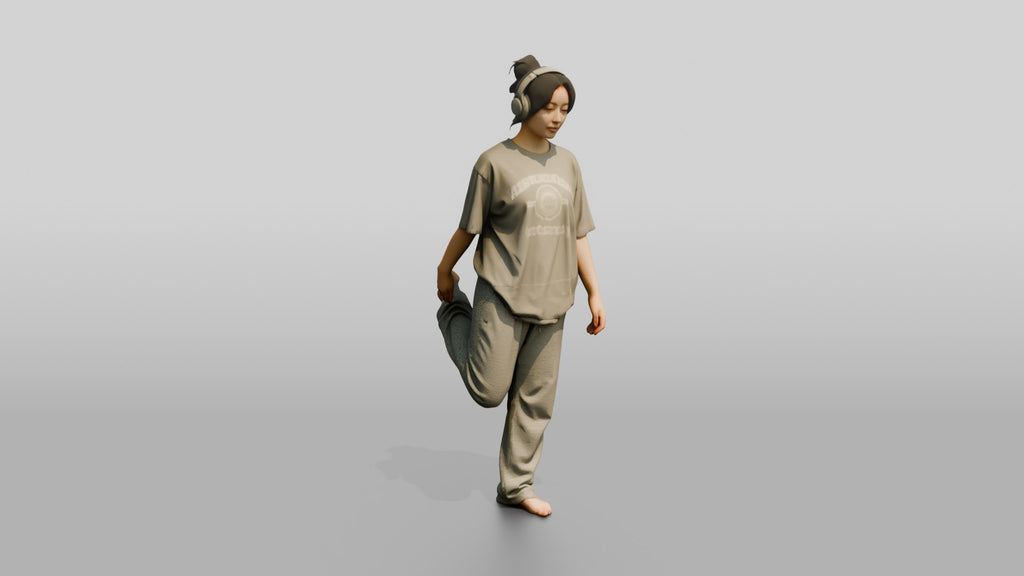 Woman Stretching Quad with Headphones