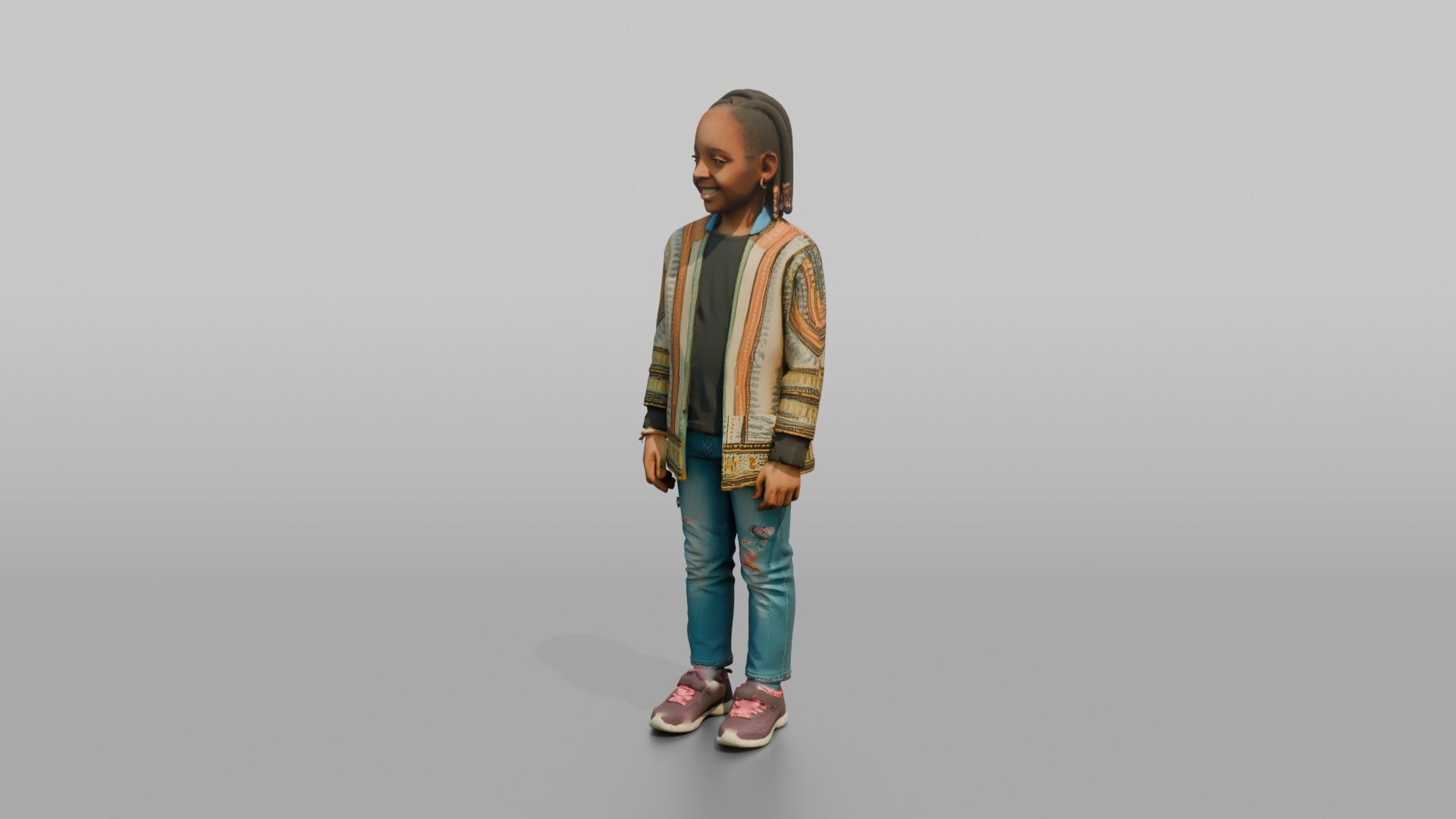 African Girl in Ankara Bomber Jacket and Jeans