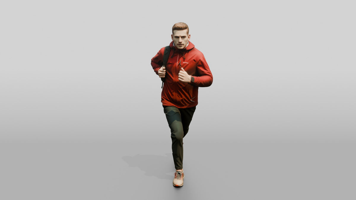White Man Running for the Bus in Red Jacket - 3D character model, view 5