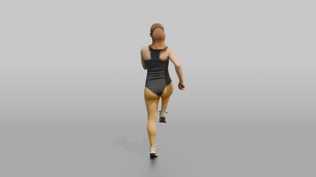 Cardio Athlete Woman Jogging In Place, Arms Bent - 3D character model, view 3