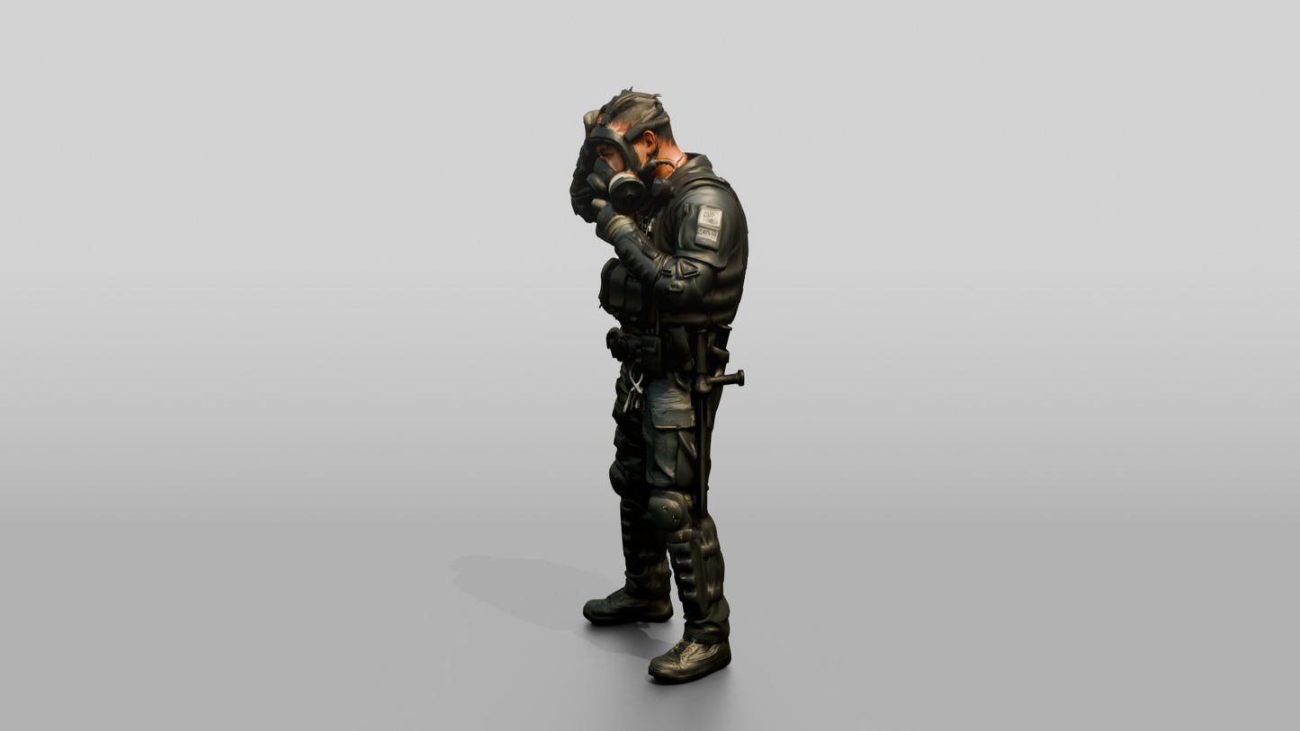 Riot Police Officer Adjusting Gear