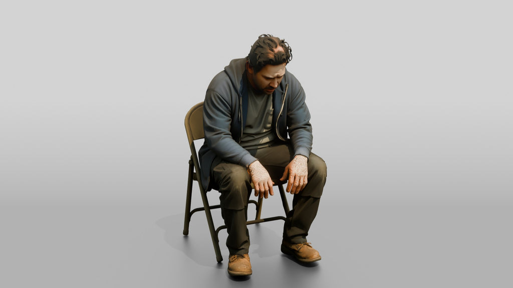 Homeless Man Looking Disoriented and Slouched Over