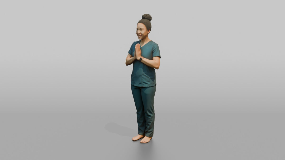 Massage Therapist Man Pressing Palms Together In A Welcoming Gesture - 3D character model, view 4