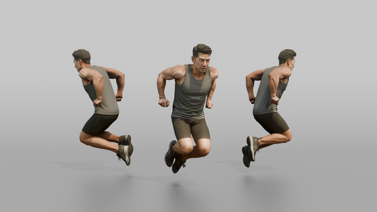Bodyweight Athlete Man Mid-rep Of A Tricep Dip - 3D character model, view 1