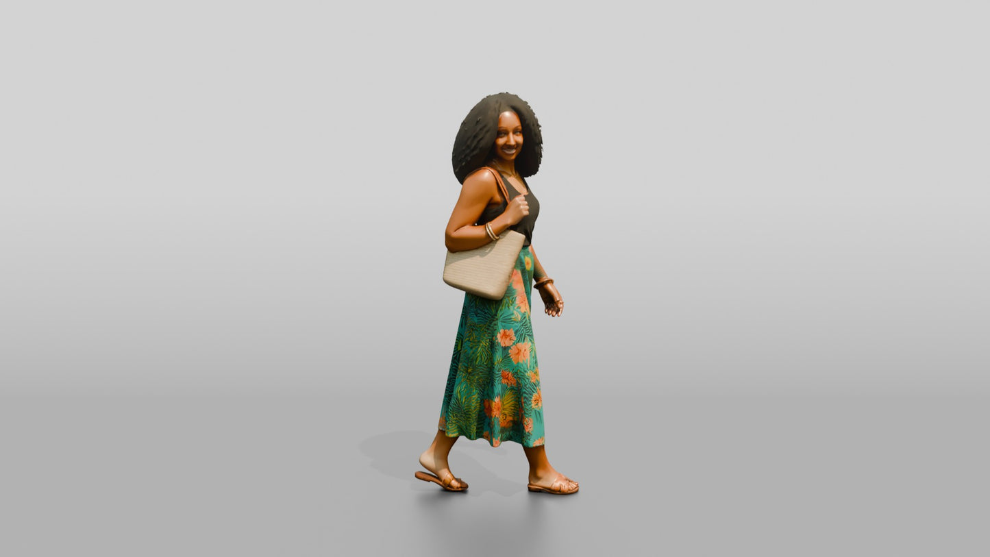 Afro-Latina Girl in Tropical-Print Skirt