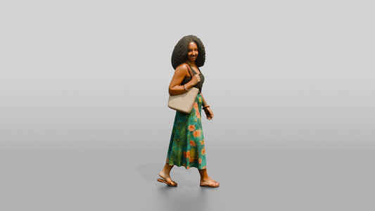 Afro-Latina Girl in Tropical-Print Skirt - 3D character model, view 1
