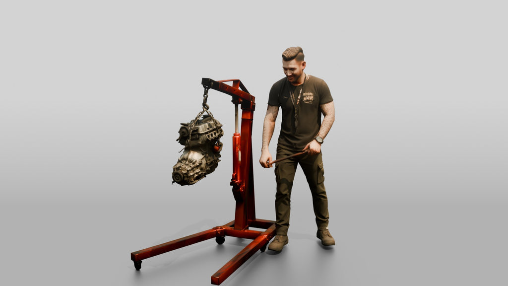 Mechanic Operating an Engine Crane