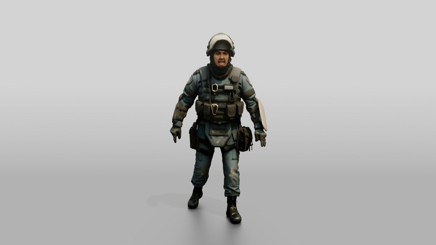 Riot Police Officer Walking with Gear