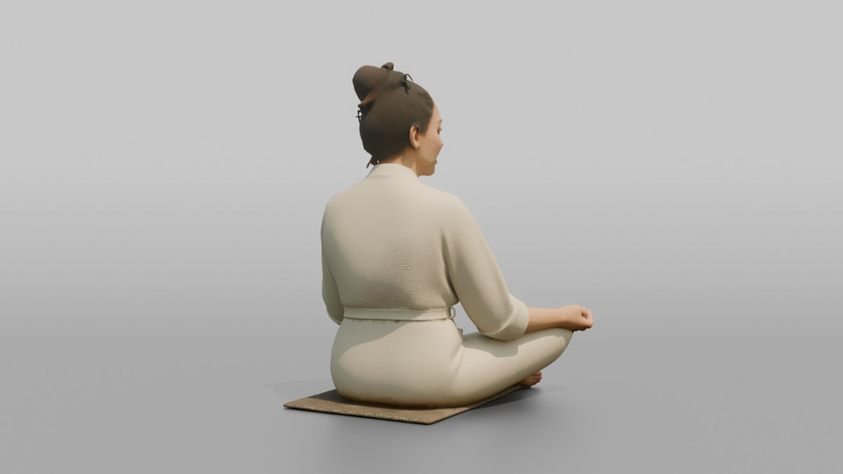Spa Client Man Sitting Cross-legged On A Mat, Wearing A Spa Robe - 3D character model, view 3