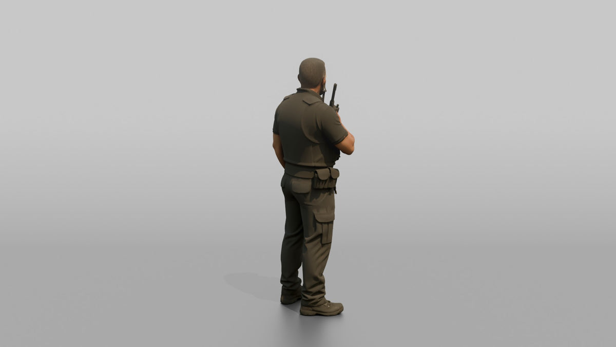 Door Staff Man Holding A Walkie-talkie Radio - 3D character model, view 3