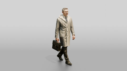 White Man in Suit Under Transparent Raincoat - 3D character model, view 1