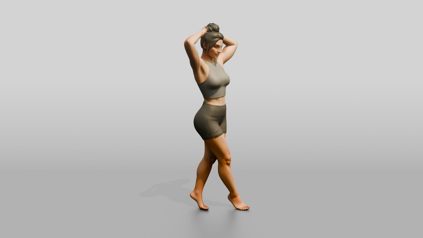 Woman in Olive Activewear with Hands in Her Hair