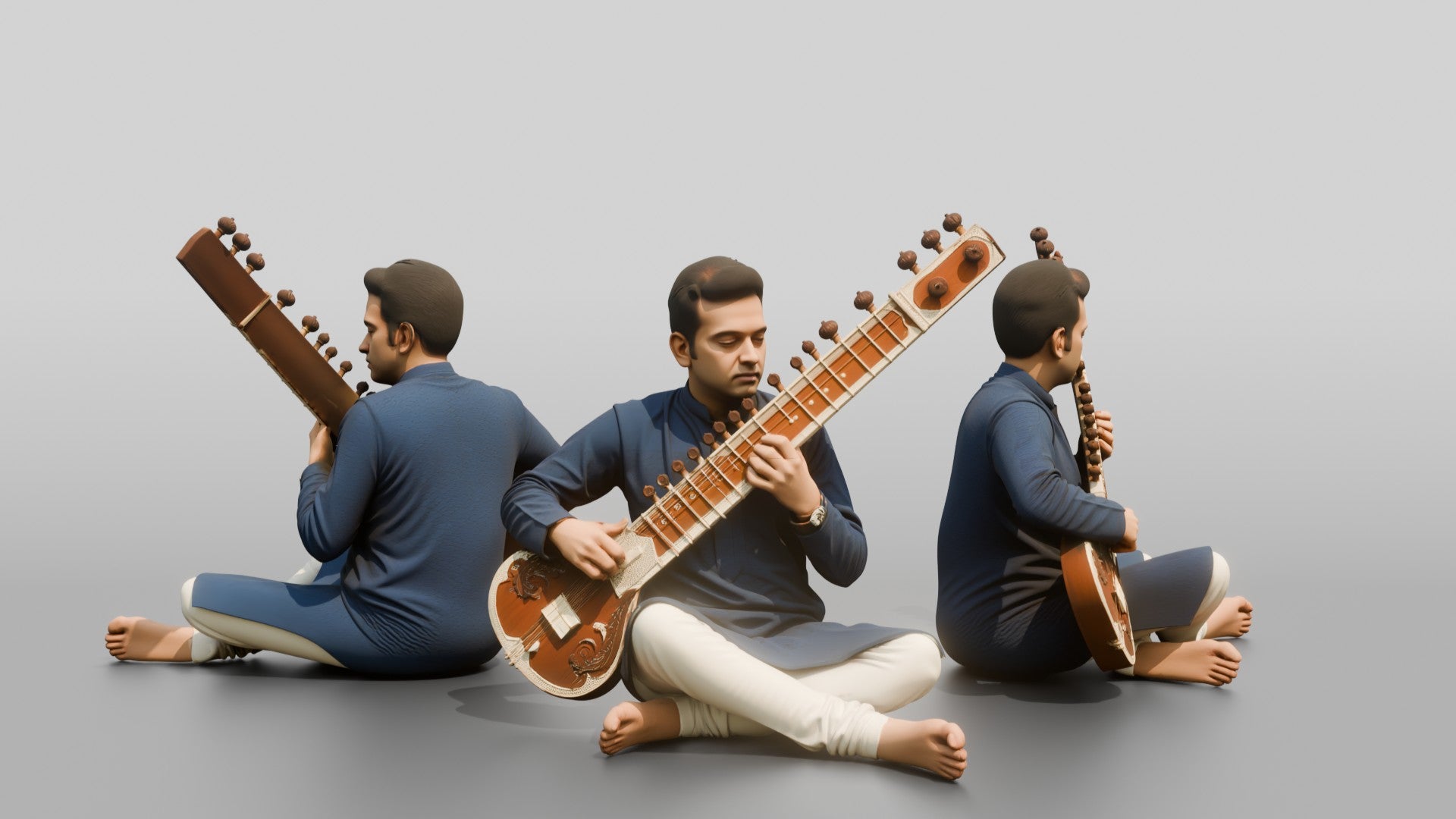 Sitar Player Sitting Cross-Legged
