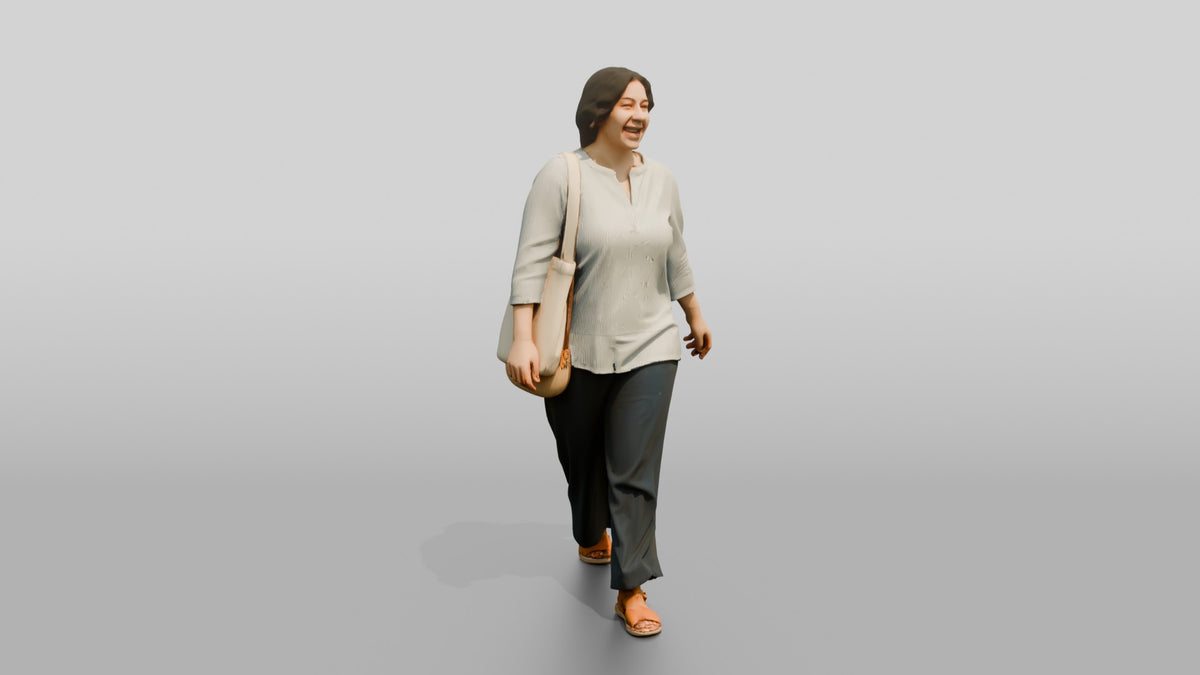 Plus-Size Young Egyptian Woman Laughing on a Shopping Street - 3D character model, view 2